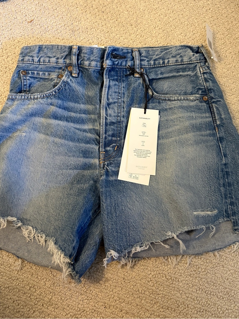Moussy Light Blue High-Rise Distressed Denim Shorts
